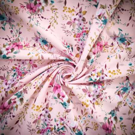 Tissu jersey imprimé fleuri "Digital Flowers" - Rose Clair