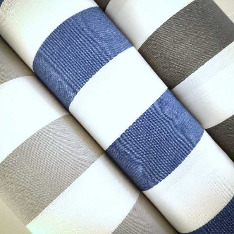 Tissu toile plein air Dralon - Grande largeur - Rayé Blanc/ Anthracite