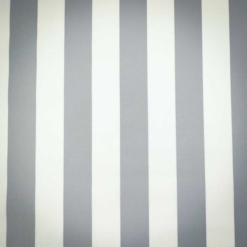 Tissu toile plein air Dralon - Grande largeur - Rayé Blanc/ Gris